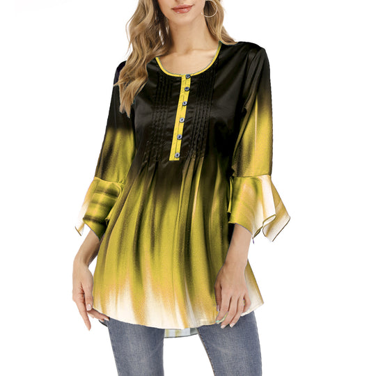 Damen Tunika-Bluse mit Kellerfalten, Schlitzknopfleiste und Glockenärmeln Shop Nory