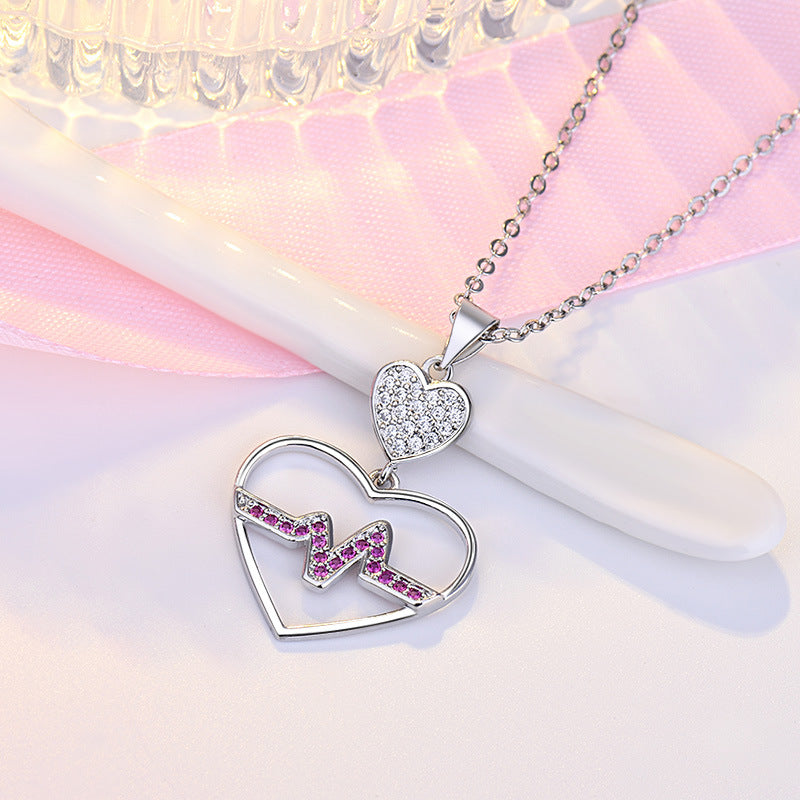 Damen Halskette mit Herzanhänger im EKG-Design und funkelnden Zirkonia Shop Nory
