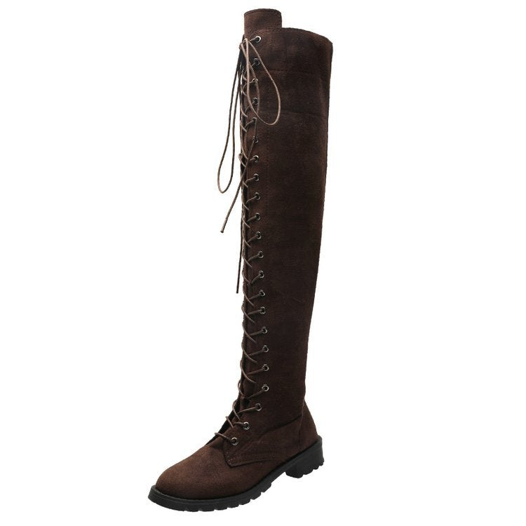 Damen Overknee-Stiefel mit modischer Schnürung und rutschfester Sohle