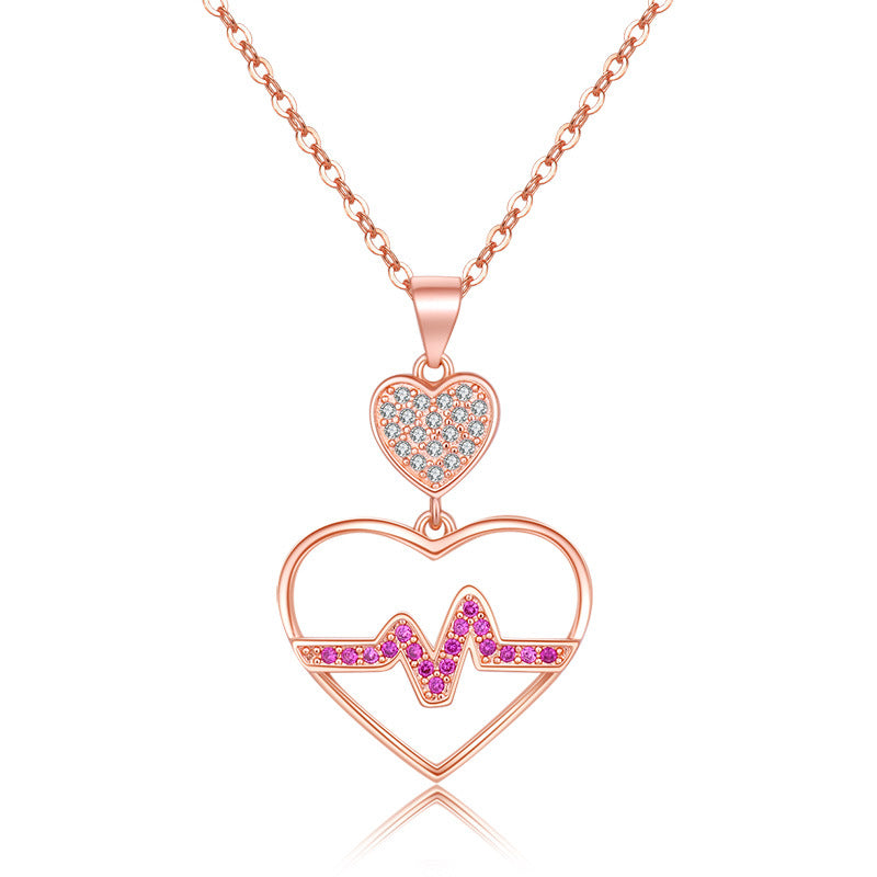 Damen Halskette mit Herzanhänger im EKG-Design und funkelnden Zirkonia Shop Nory
