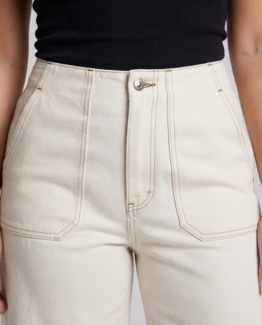 Damen weite hochtaillierte Denim-Hose mit extra weitem Bein und aufgesetzten Taschen Shop Nory
