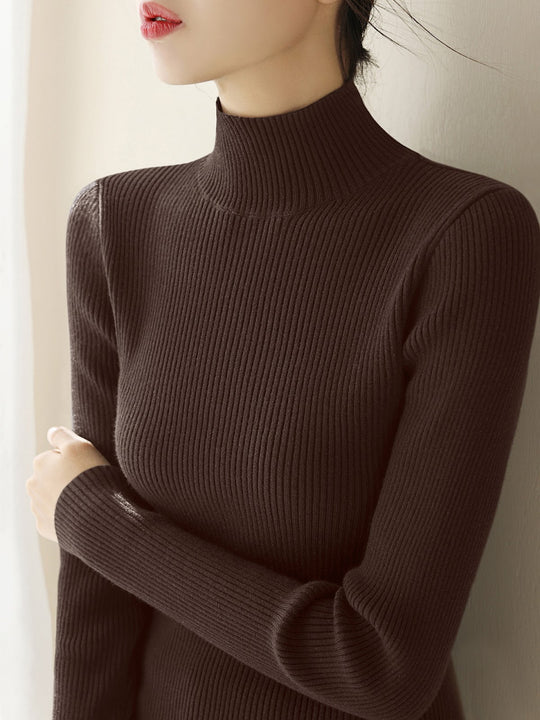Damen-Strickpullover mit Stehkragen, schmal geschnitten