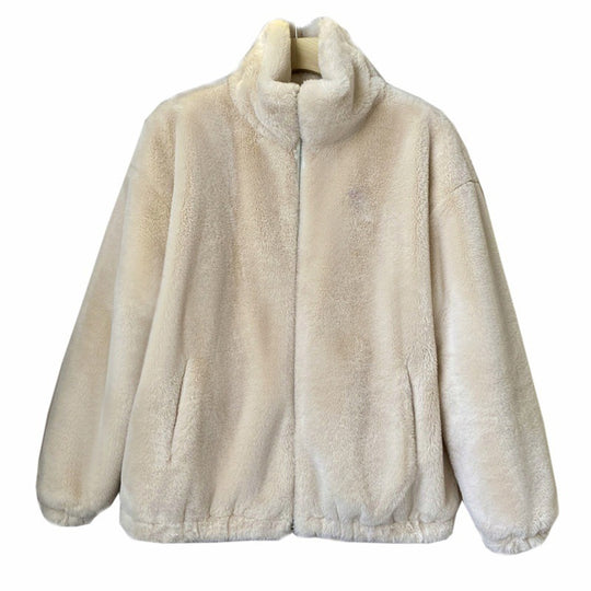 Lammfleece-Jacke mit Stehkragen und Kunstfell