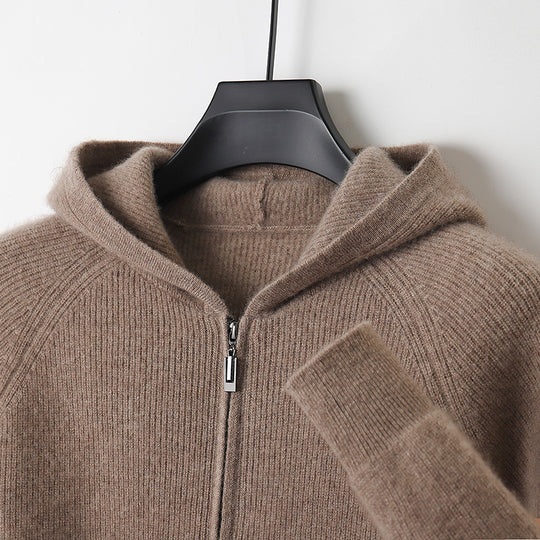 Herren-Strickjacke mit Kapuze, 100% Wolle