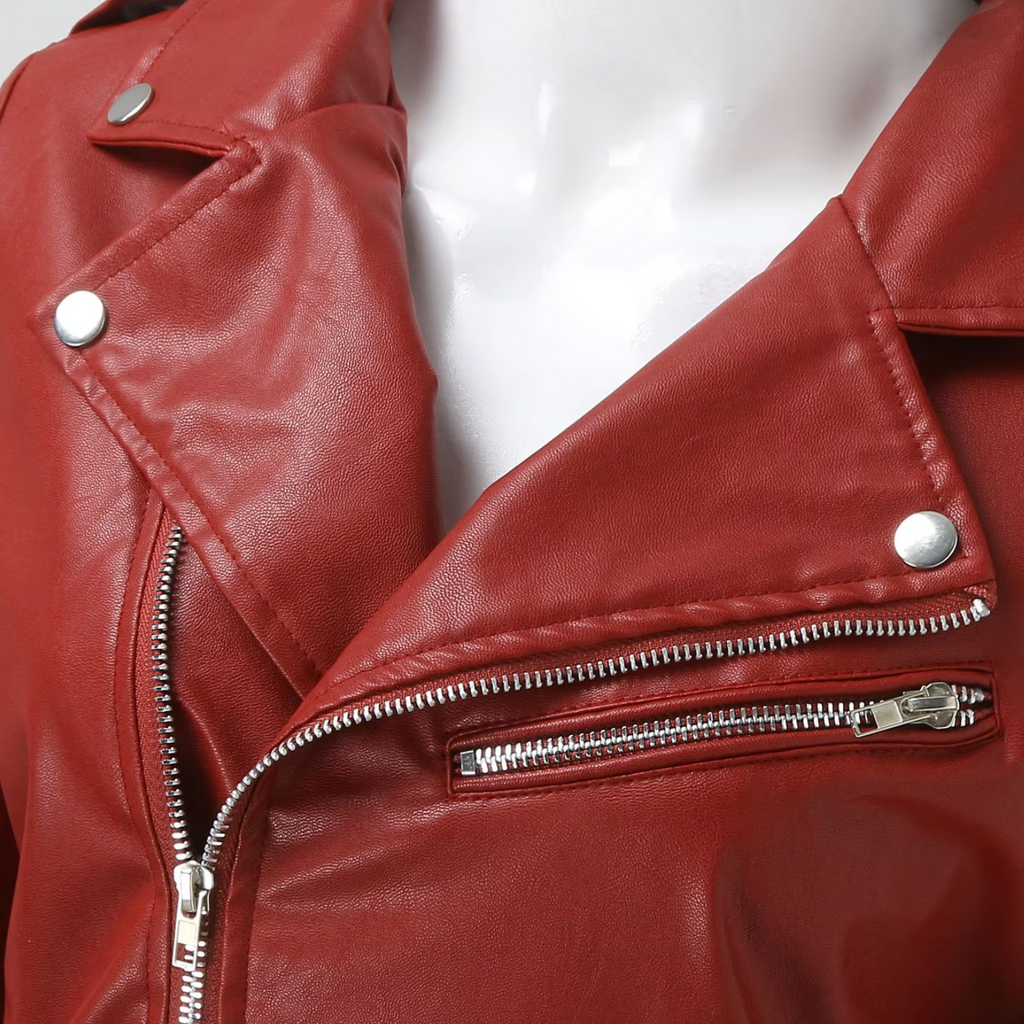 jacke Damen Biker Modell mit Gürtel und Reißverschlussdetails