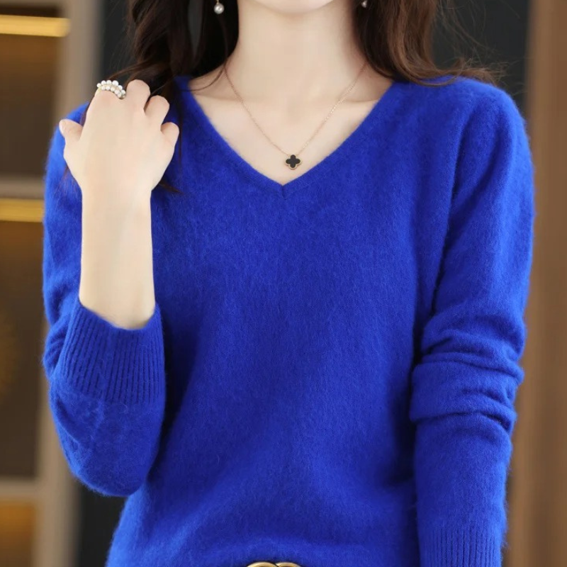 Pullover Damen V-ausschnitt Leichter und Weicher Strickpullover