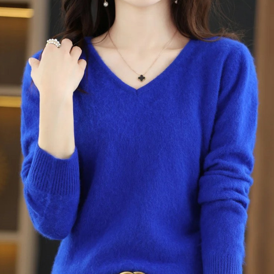 Pullover Damen V-ausschnitt Leichter und Weicher Strickpullover