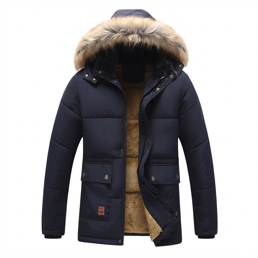 Herren isolierte Winter-Parka mit dickem Teddy-Futter, abnehmbarem Kunstfellkragen und multifunktionalen Taschen Shop Nory