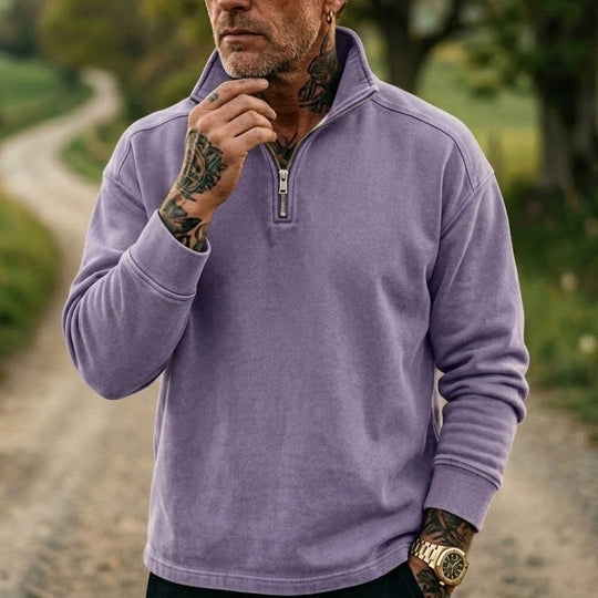 Herren-Denim-Sweatshirt mit 1/4-Reißverschluss