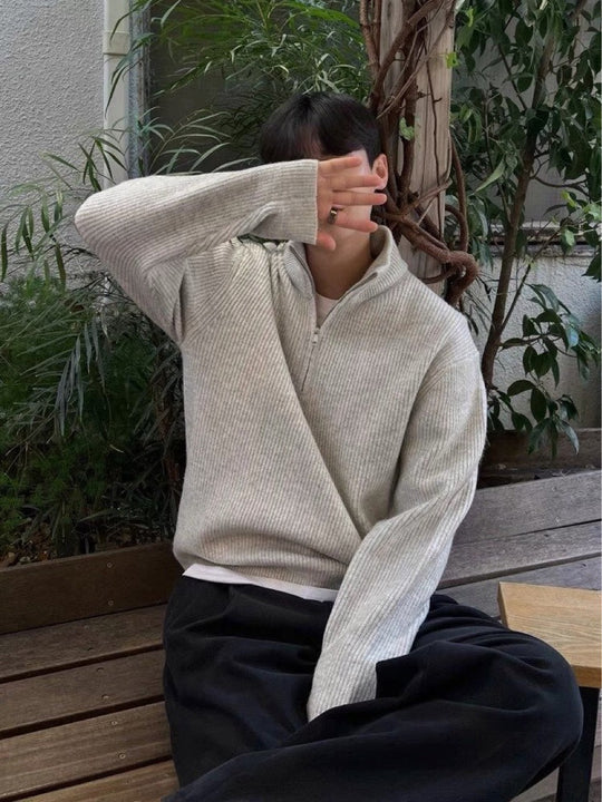 Herren Strickpullover mit Stehkragen und Reißverschluss