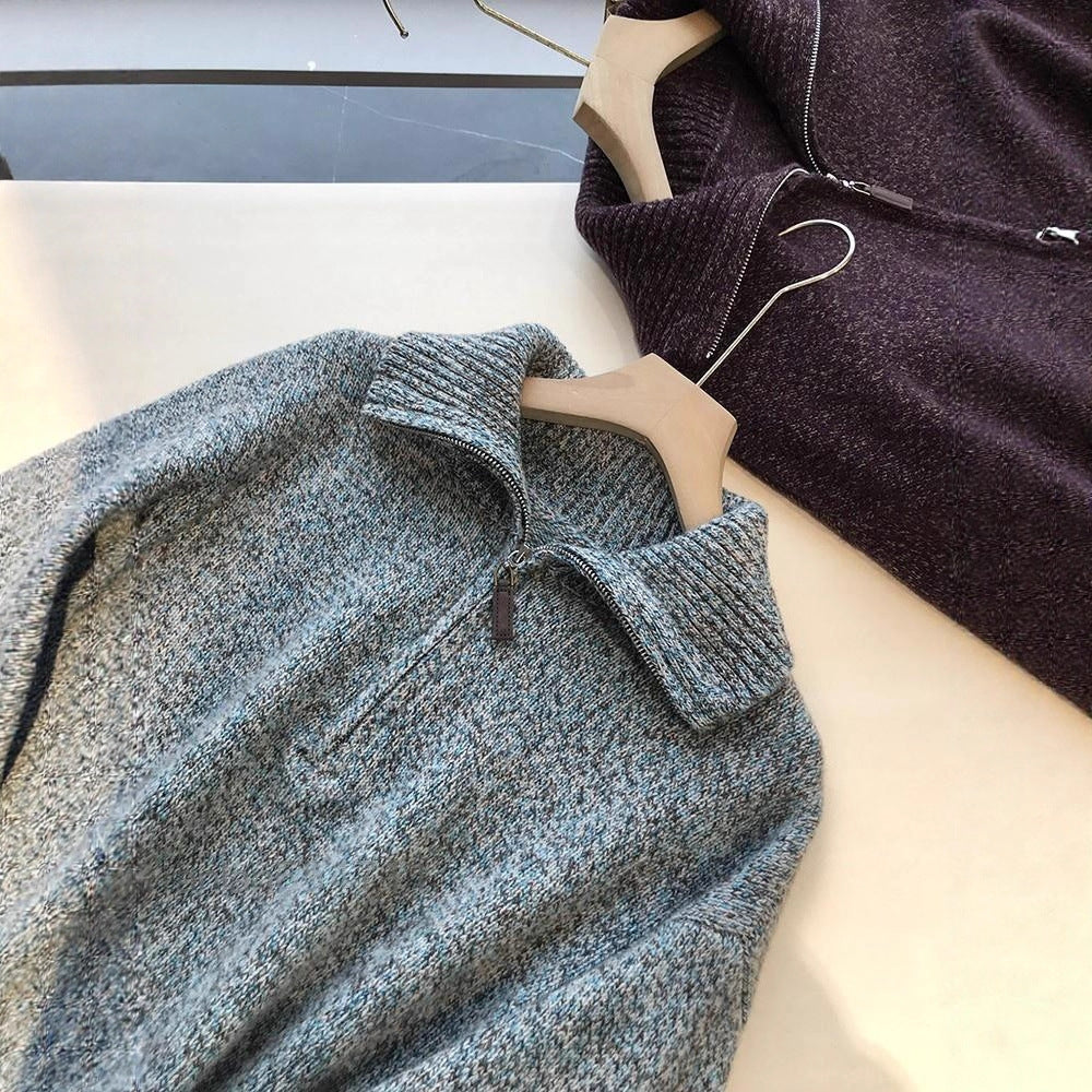Herren-Strickpullover mit Reißverschluss und Stehkragen