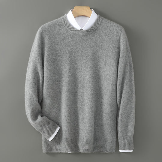 Herren-Wollpullover, Rundhals, einfarbig, Business-Casual