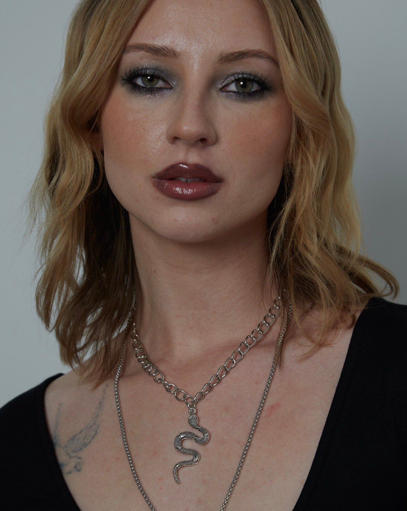 Large Silver Snake & Ring Layered Necklace Set | Shop Nory