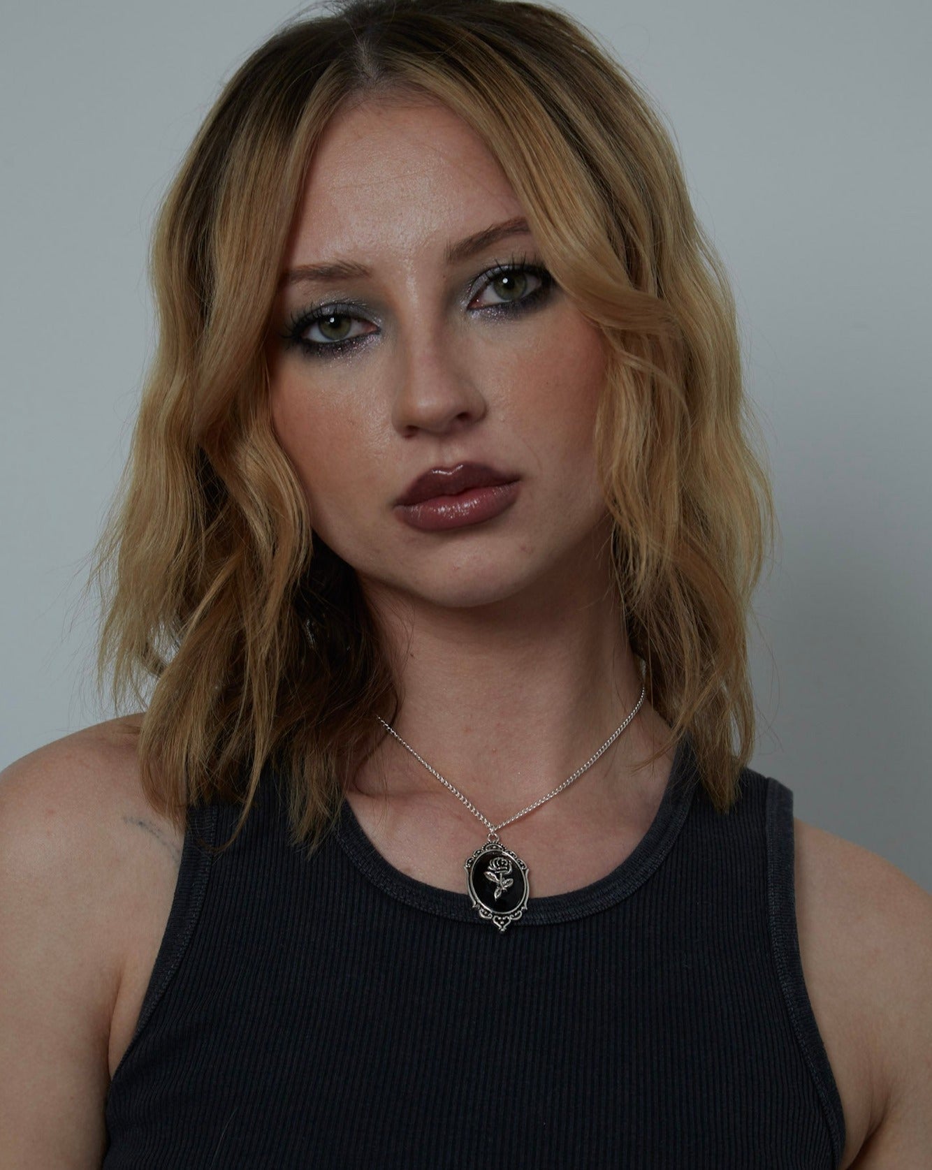 Silver Gothic Black Rose Frame Charm Necklace | Shop Nory