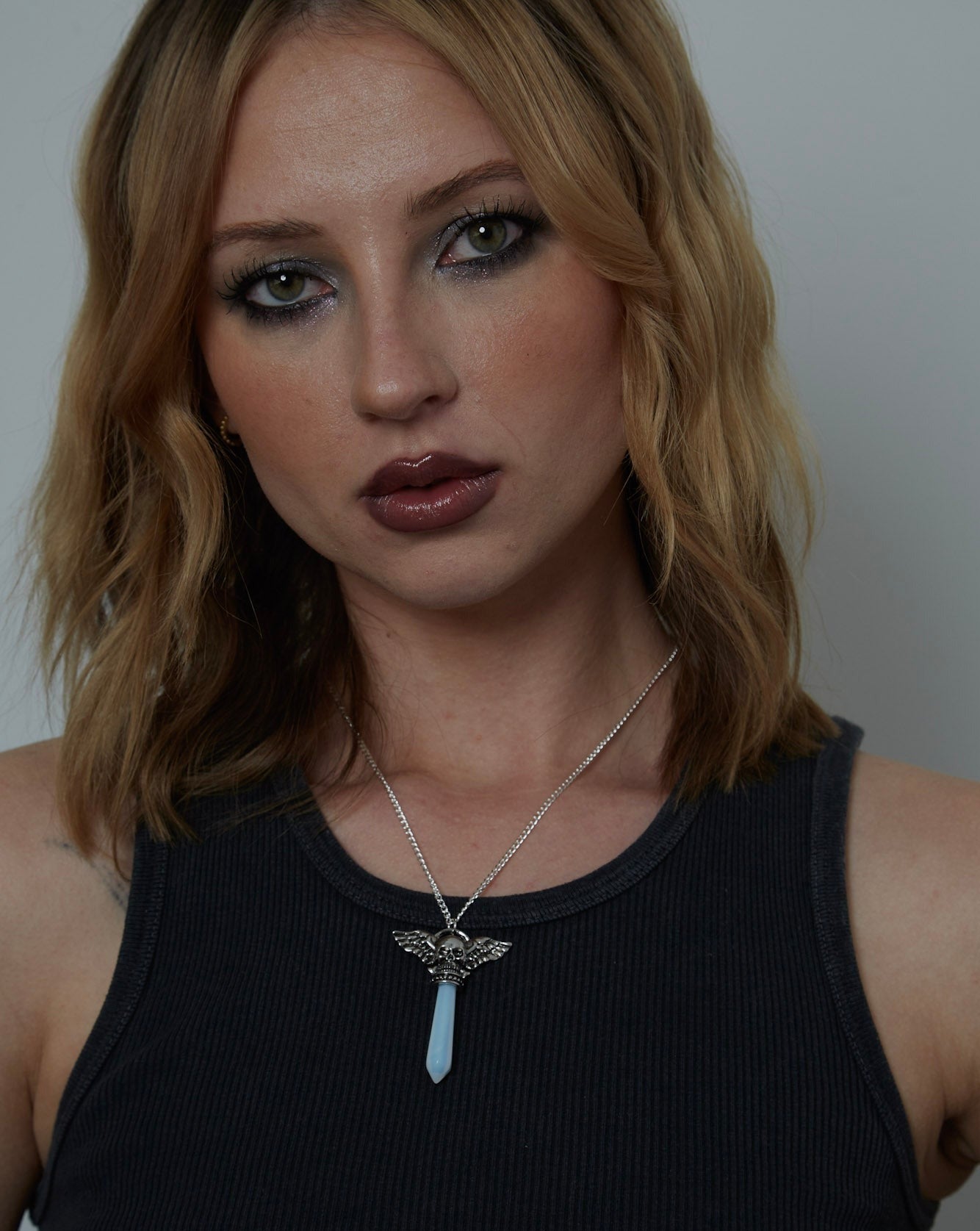 Silver Opal Dagger Skull Charm Necklace | Shop Nory