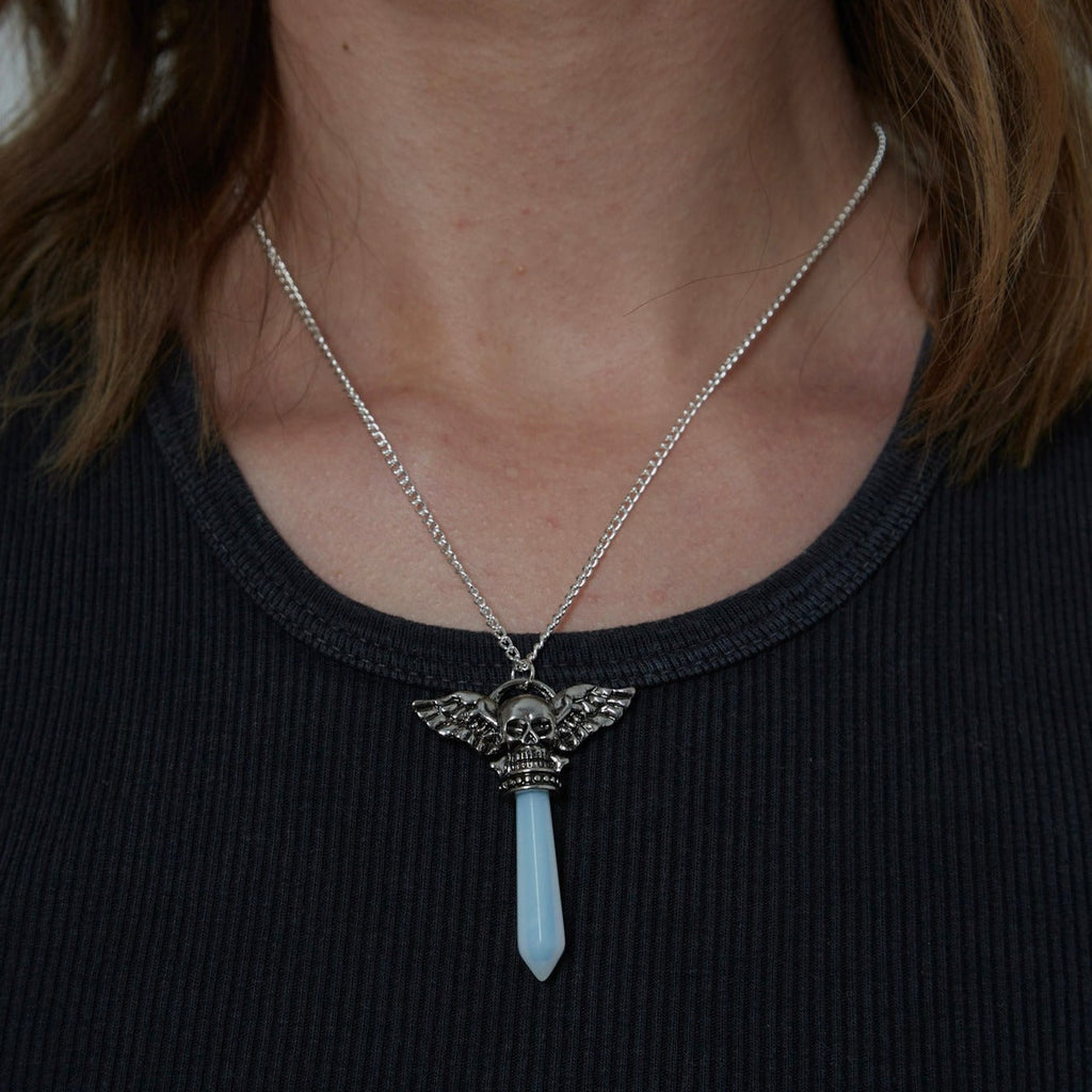 Silber Opal Dolch Schädel Charm Halskette | Shop Nory