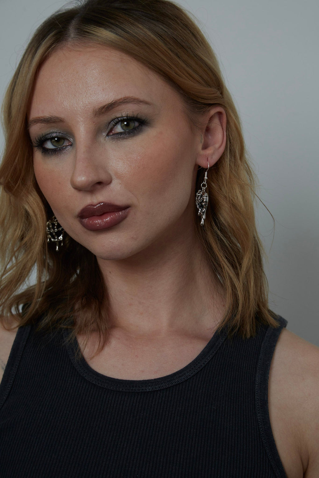 Silver Black Resin Melting Heart Charm Earrings | Shop Nory