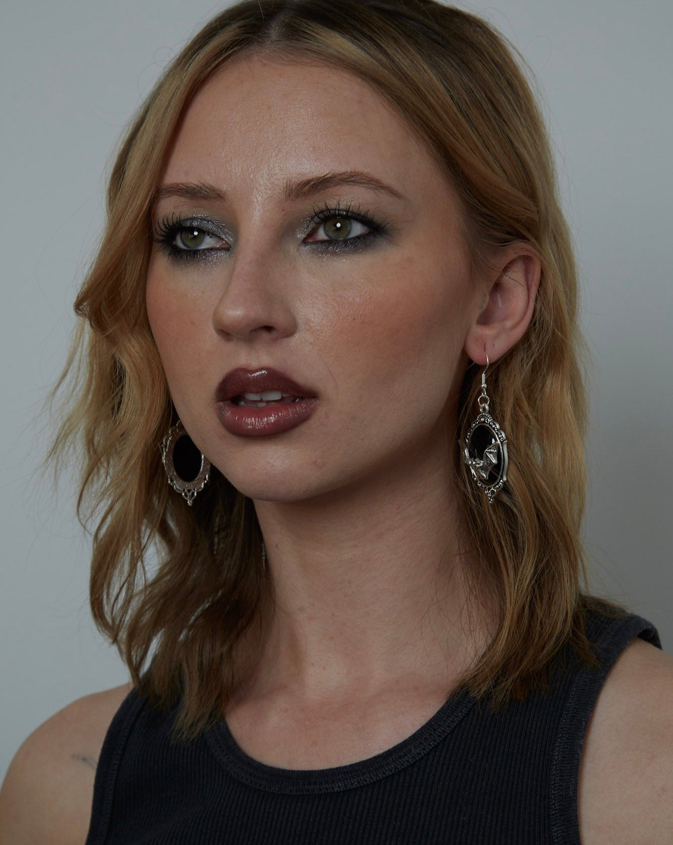 Large Silver Gothic Bat Frame Charm Earrings | Shop Nory