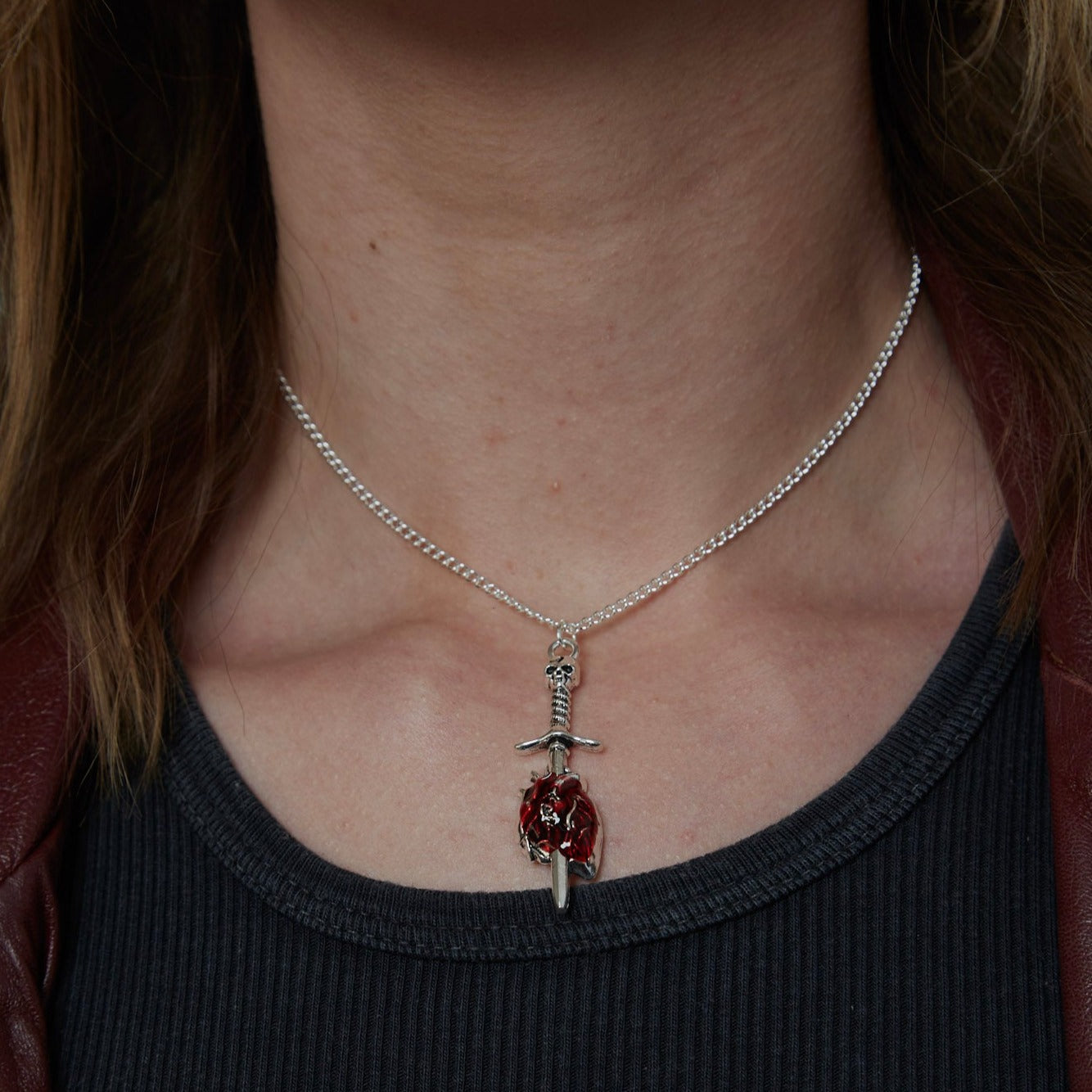 Silber Skull Schwert Herz Charm Halskette | Shop Nory
