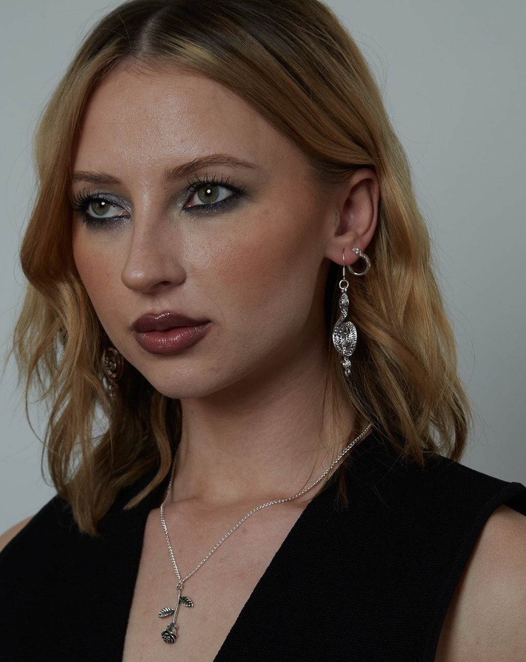 Silver Gothic Python Snake Charm Earrings | Shop Nory