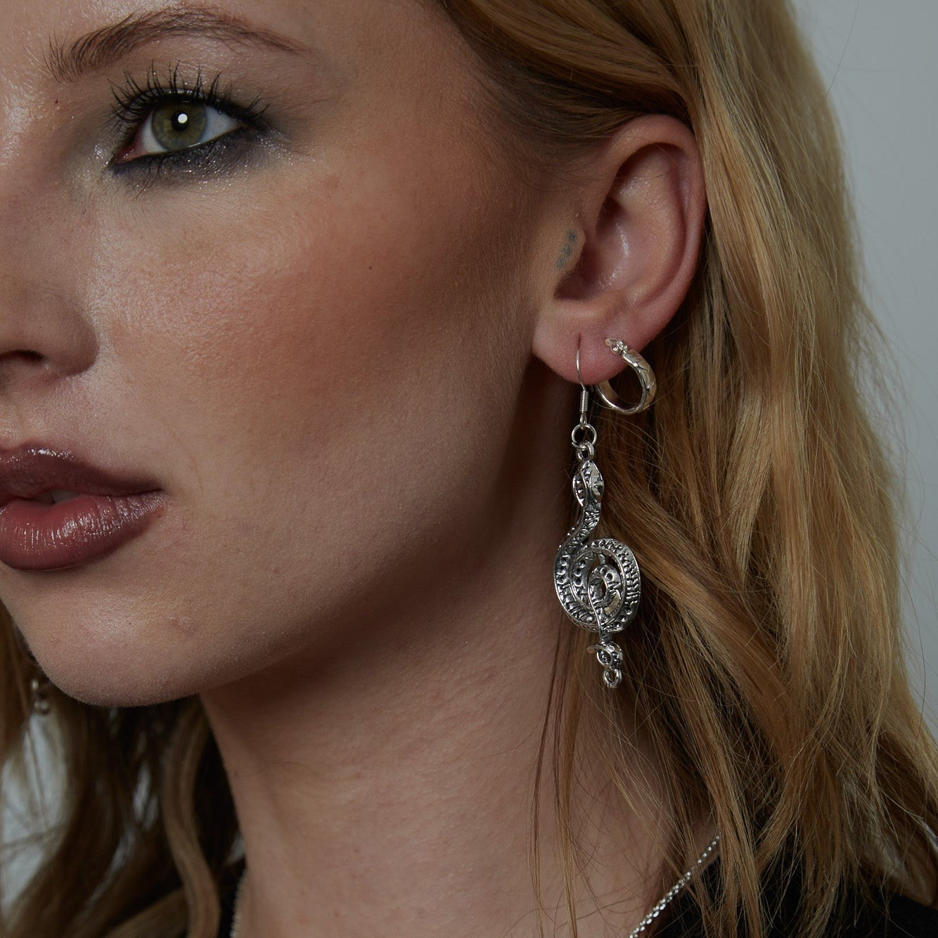 Silver Gothic Python Snake Charm Earrings | Shop Nory