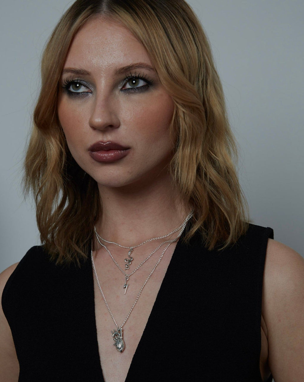Layered Personalised Silver Gothic Charms 3 Necklace Set | Shop Nory