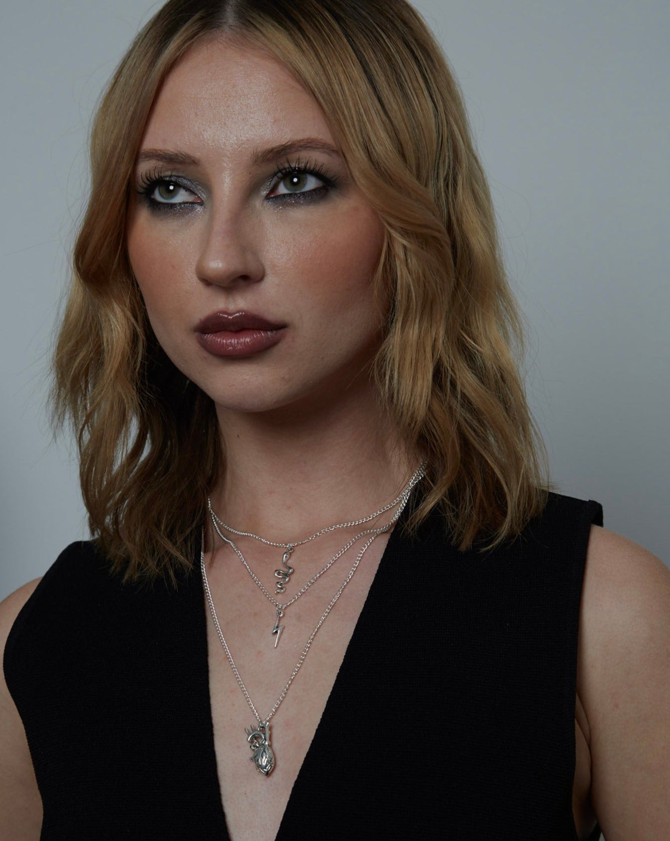 Layered Personalised Silver Gothic Charms 3 Necklace Set | Shop Nory