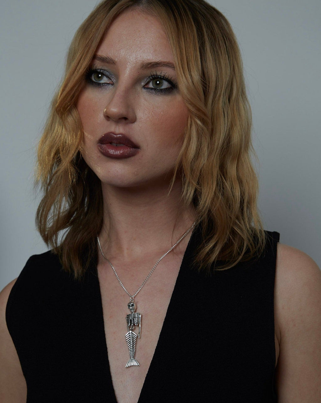 Giant Silver Skeleton Mermaid Necklace | Shop Nory