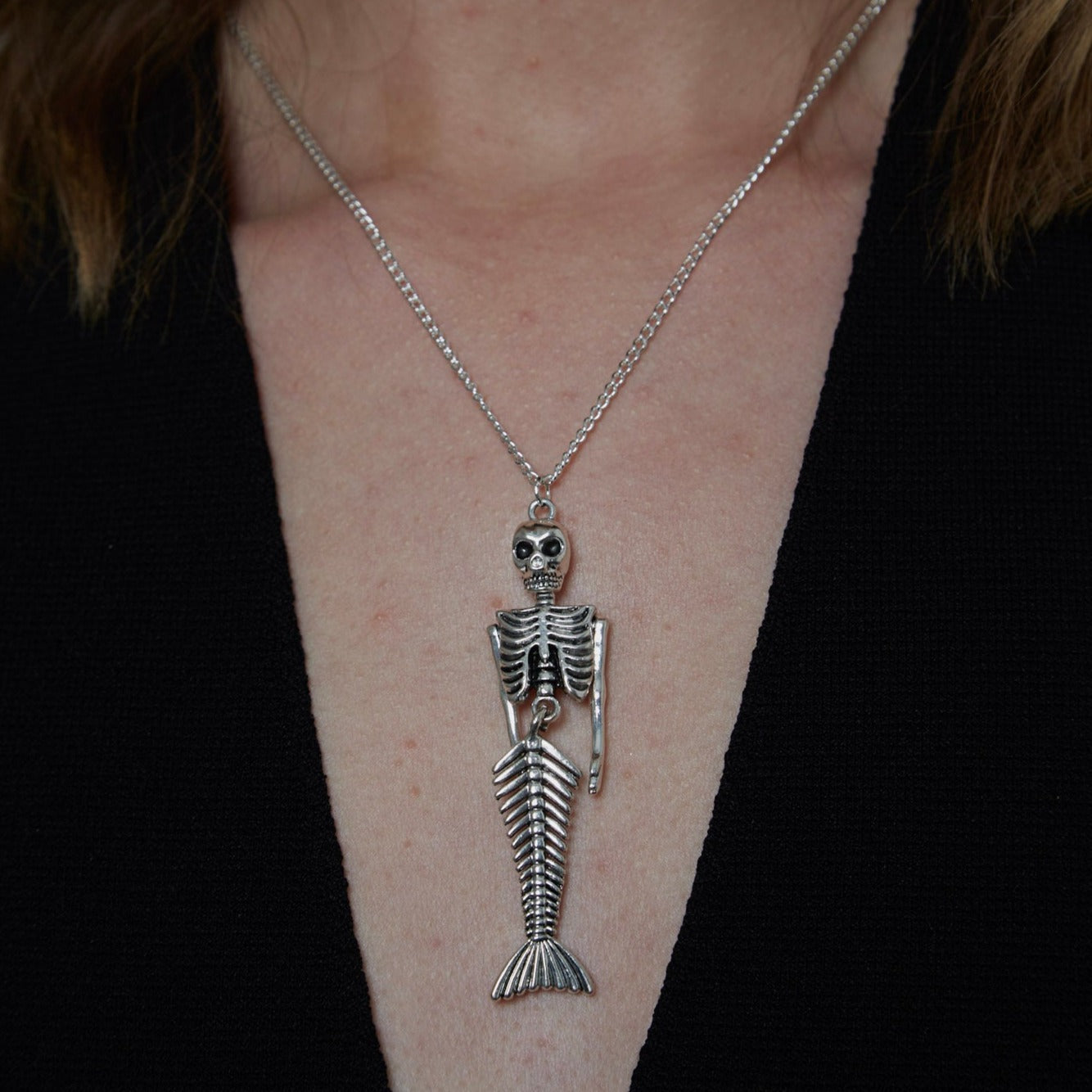 Giant Silver Skeleton Mermaid Necklace | Shop Nory