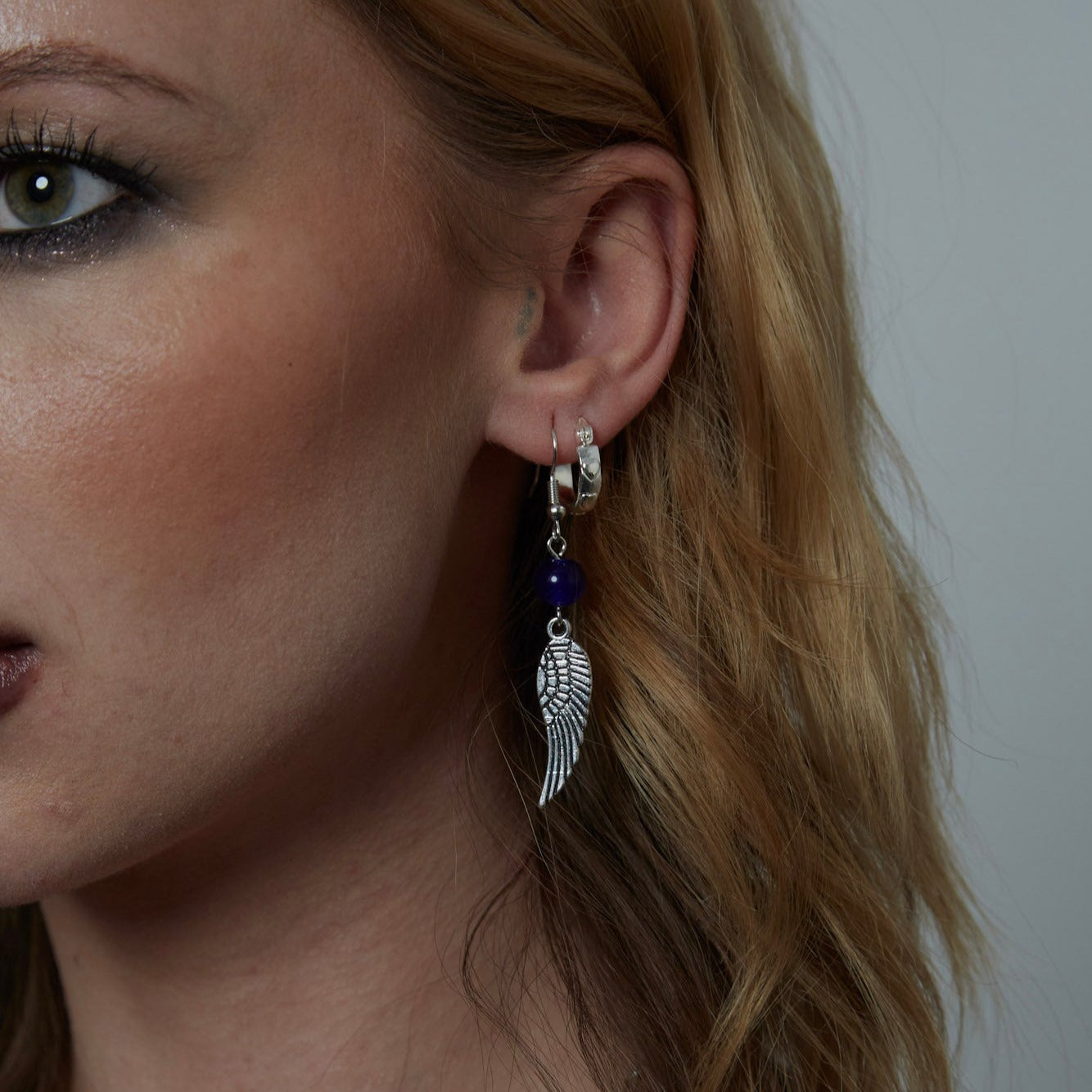 Silver Amethyst Angel Wing Charm Earrings | Shop Nory