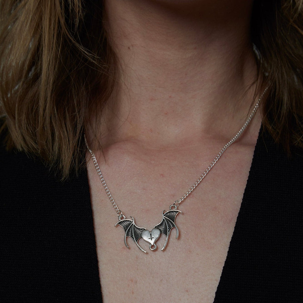 Silver Batwing Heart Charm Necklace | Shop Nory