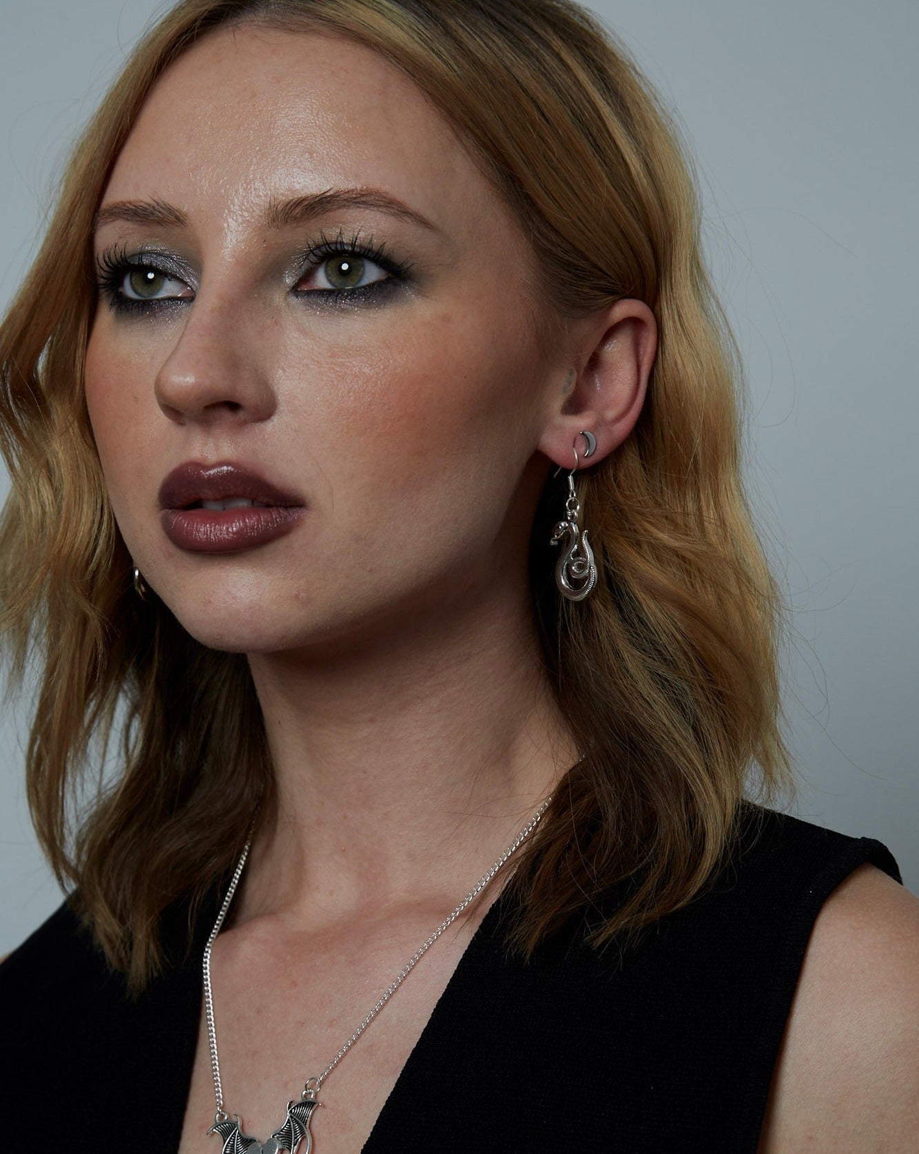 Silver Gothic Serpent Snake Charm Earrings | Shop Nory