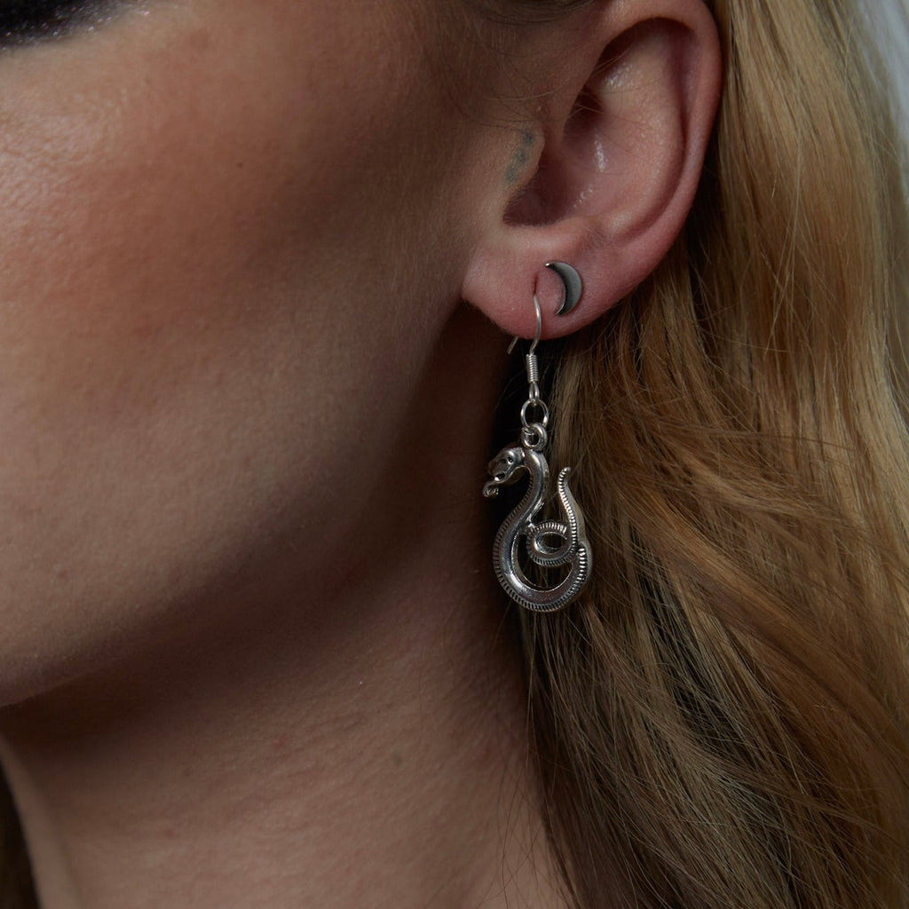 Silver Gothic Serpent Snake Charm Earrings | Shop Nory