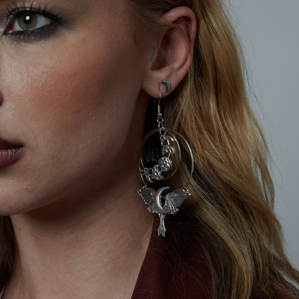 Large Silver Moon Wings Double Hoop Earrings | Shop Nory