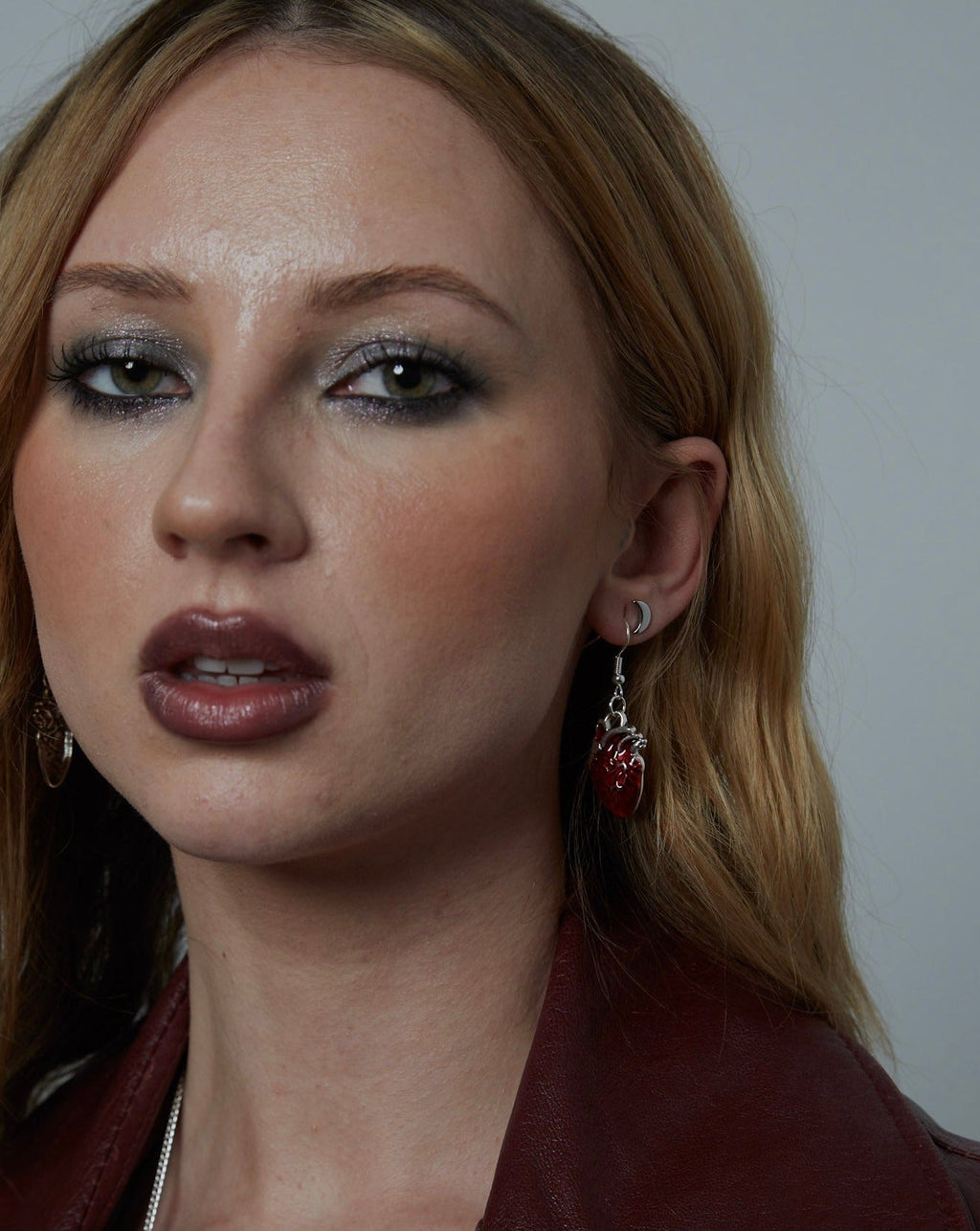 Silver and Red Anatomical Heart Charm Earrings | Shop Nory