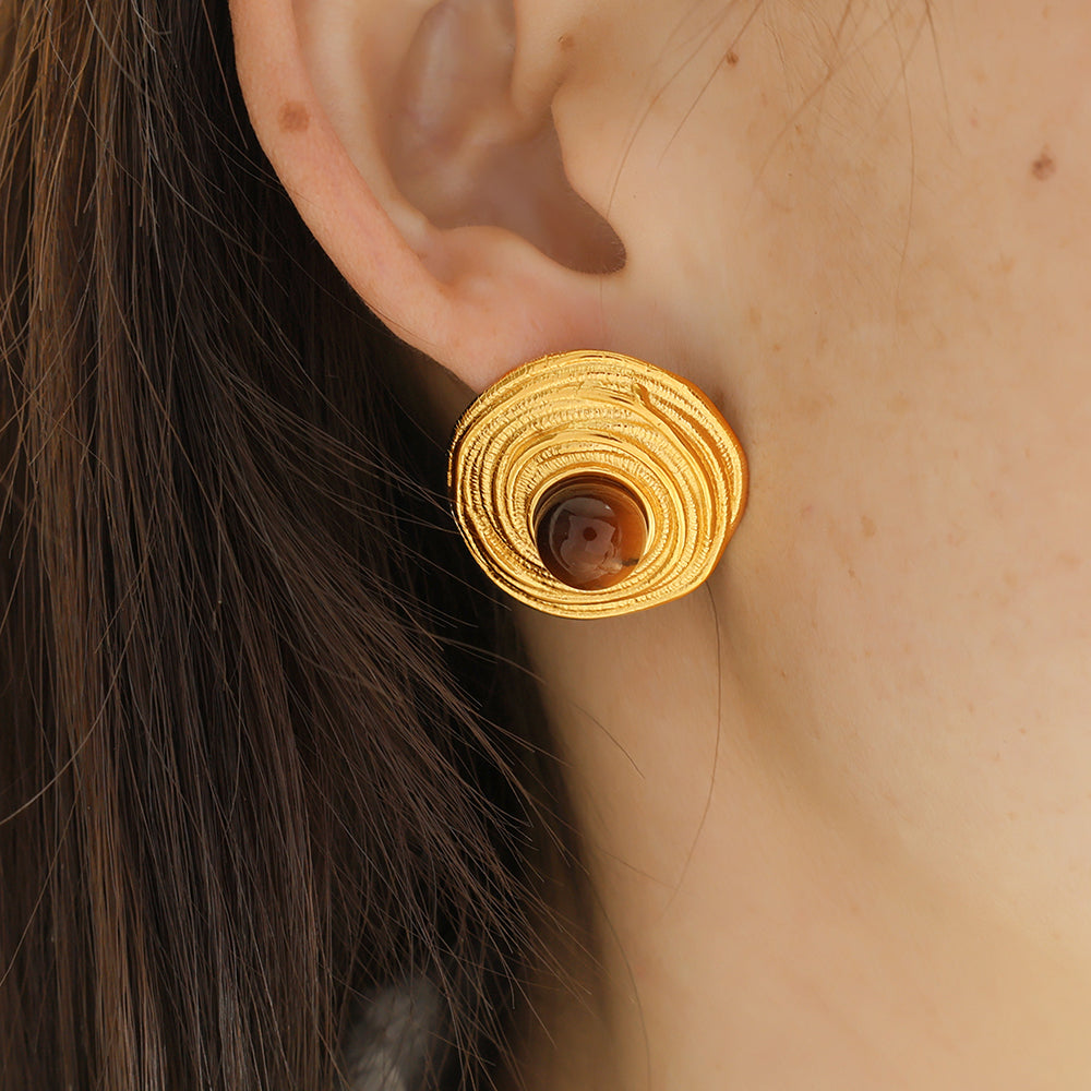 Ohrringe im Tigeraugen Stil aus Stahl - 18k vergoldet | Shop Nory
