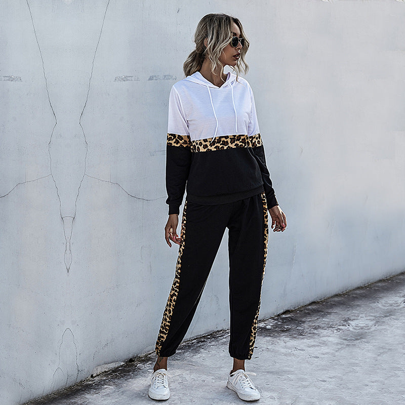 Damen zweiteiliger Jogginganzug mit Kapuze und Leopardenbesatz Shop Nory
