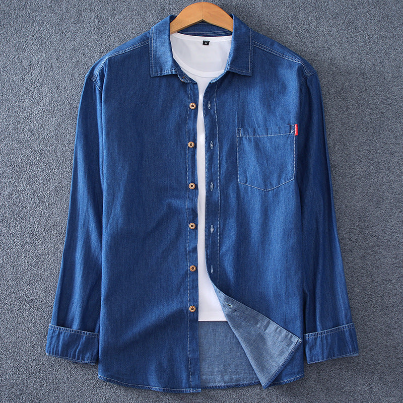 Herren Leichtes Denim-Hemd mit Brusttasche und klassischem Hemdkragen Shop Nory