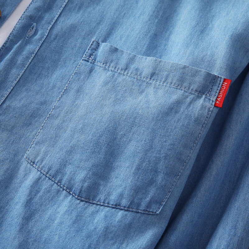 Herren Leichtes Denim-Hemd mit Brusttasche und klassischem Hemdkragen Shop Nory