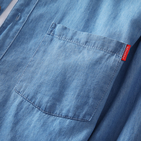 Herren Leichtes Denim-Hemd mit Brusttasche und klassischem Hemdkragen Shop Nory