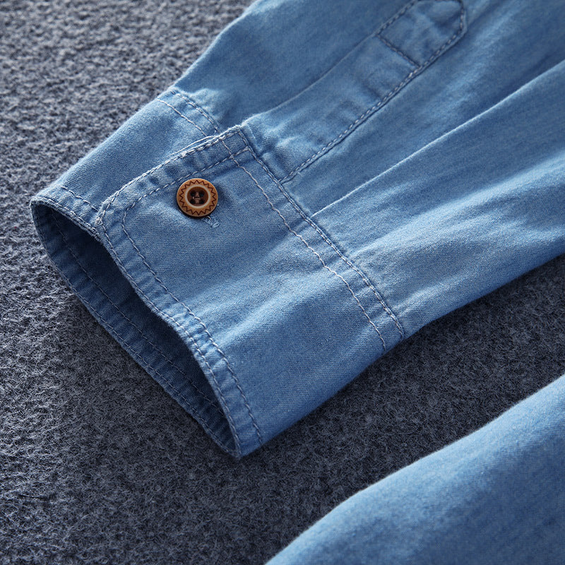 Herren Leichtes Denim-Hemd mit Brusttasche und klassischem Hemdkragen Shop Nory