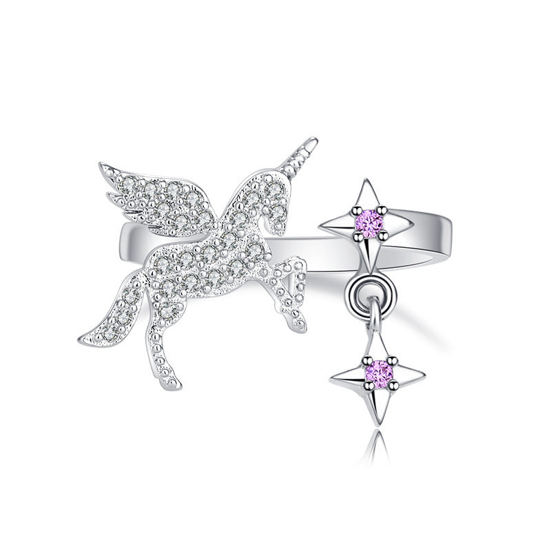 Damen offener Ring mit einzigartigem Einhorn-Design und funkelnden Sternen Shop Nory