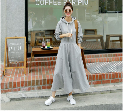 Damen Maxi‑Sweatkleid mit Kapuze, Oversize‑Silhouette und seitlichen Eingrifftaschen Shop Nory