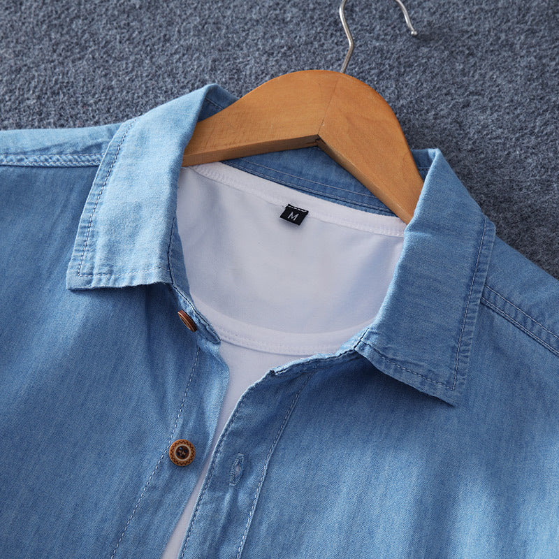 Herren Leichtes Denim-Hemd mit Brusttasche und klassischem Hemdkragen Shop Nory