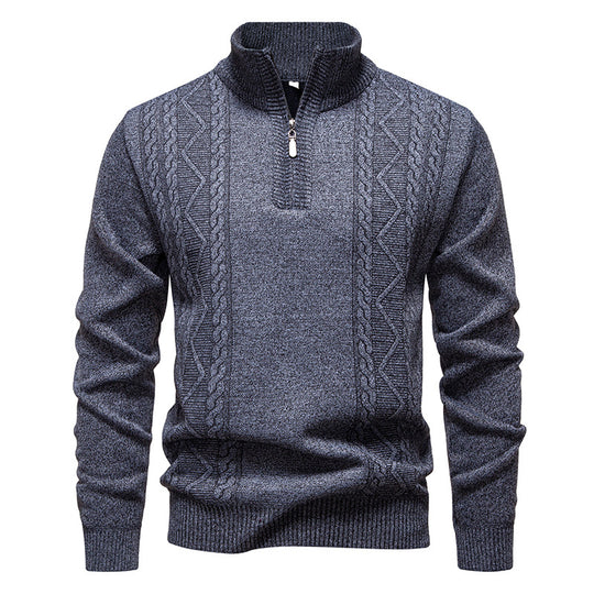 Herren-Strickpullover mit Stehkragen und halbem Reißverschluss