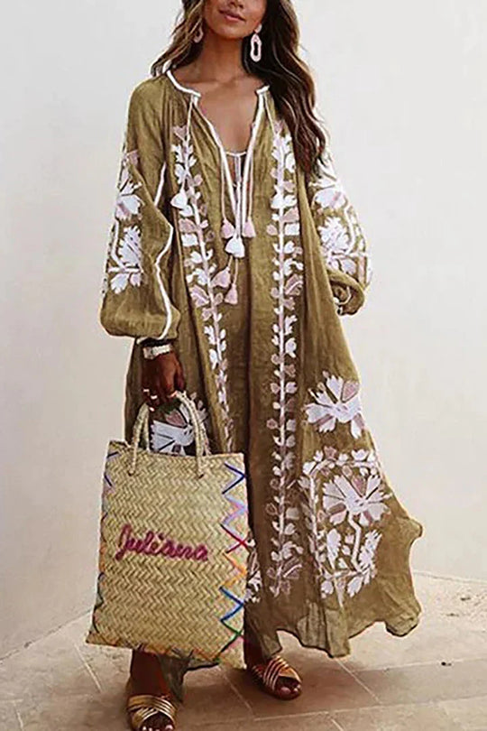 Langes Kleid im Bohemian-Stil mit Blumendruck