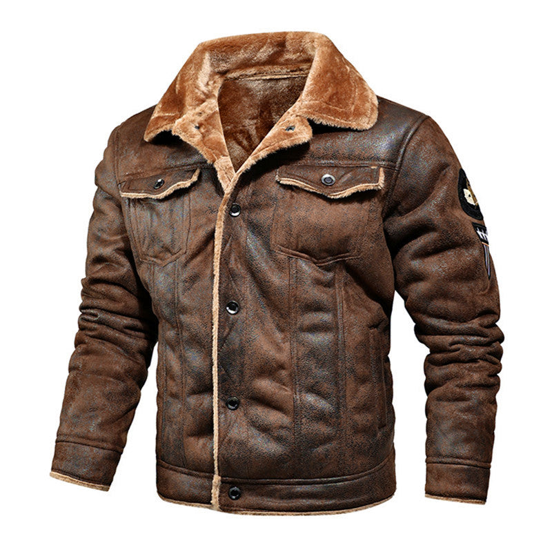 Herren Lederimitat-Fliegerjacke mit Teddyfutter und Vintage-Waschung Shop Nory