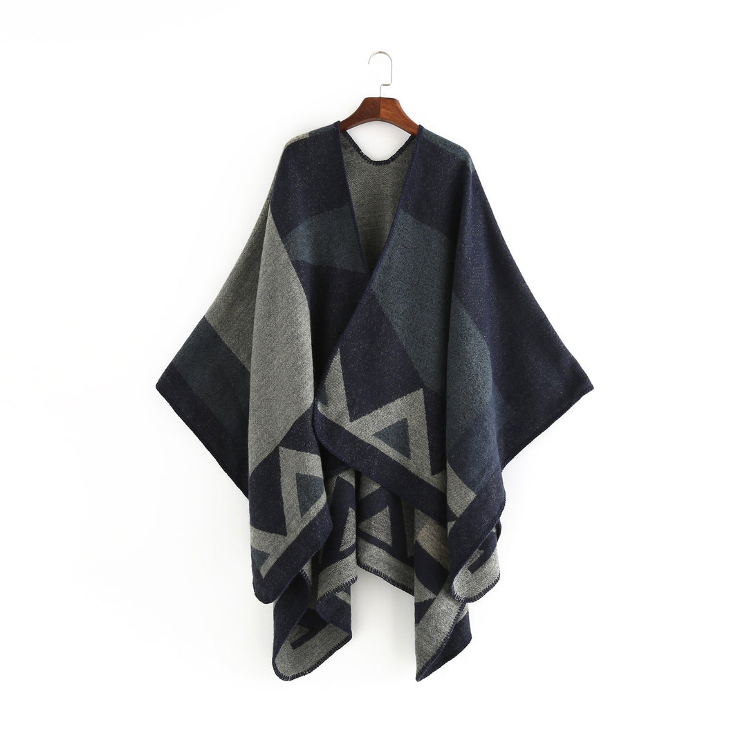 Damen Oversize-Ruana aus Wollmix mit geometrischem Intarsia und offenem Kimono-Fall Shop Nory