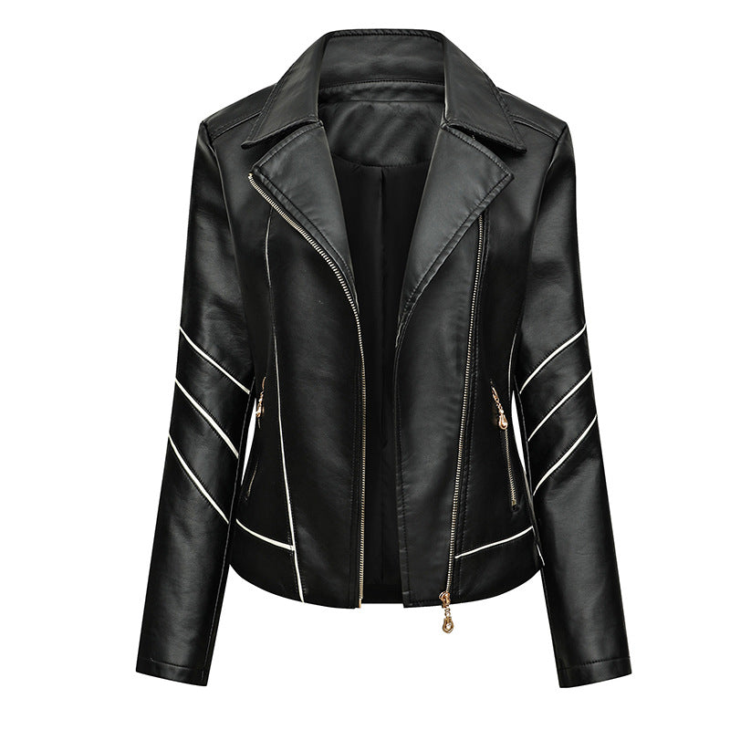 Damen Taillierte Kunstleder-Bikerjacke mit Ziernähten und Reißverschlusstaschen Shop Nory