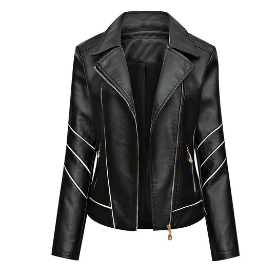 Damen Taillierte Kunstleder-Bikerjacke mit Ziernähten und Reißverschlusstaschen Shop Nory
